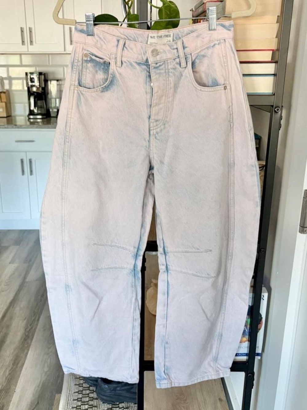 Free People We The Free Good Luck Mid-Rise Barrel Jeans in Pink Skies